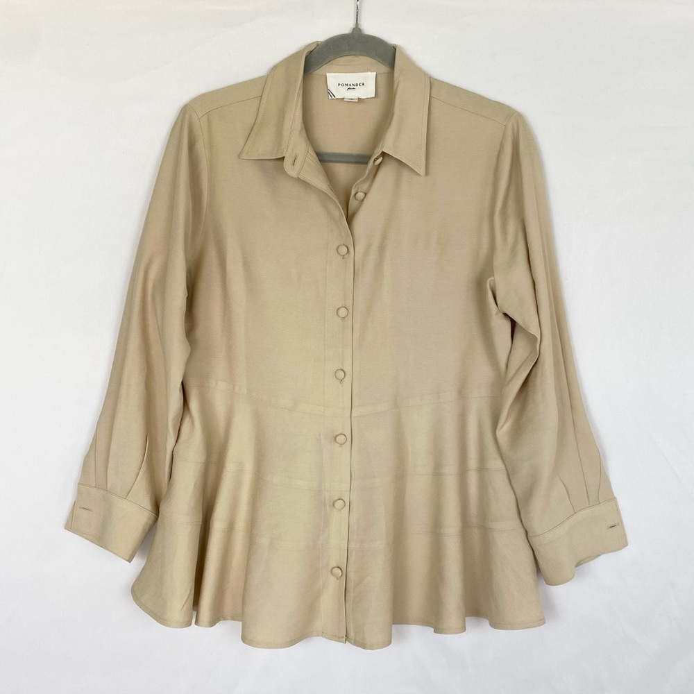 Pomander Place Beige Button-Up Blouse